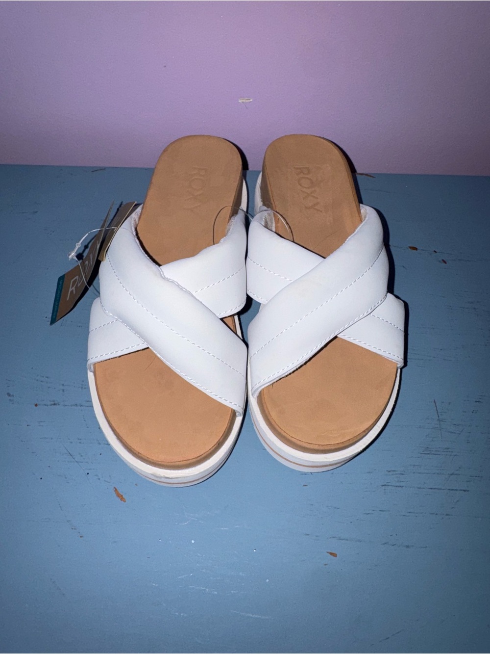 Roxy White Crisscross Platform Slide Sandals